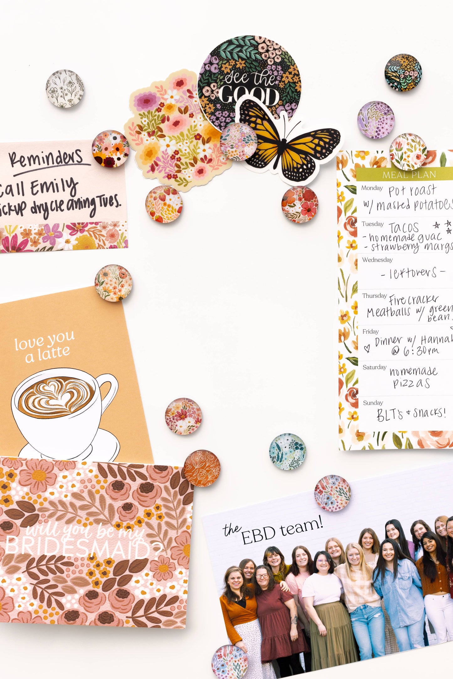 Glass Magnets, Box Set of 8 Floral Magnets