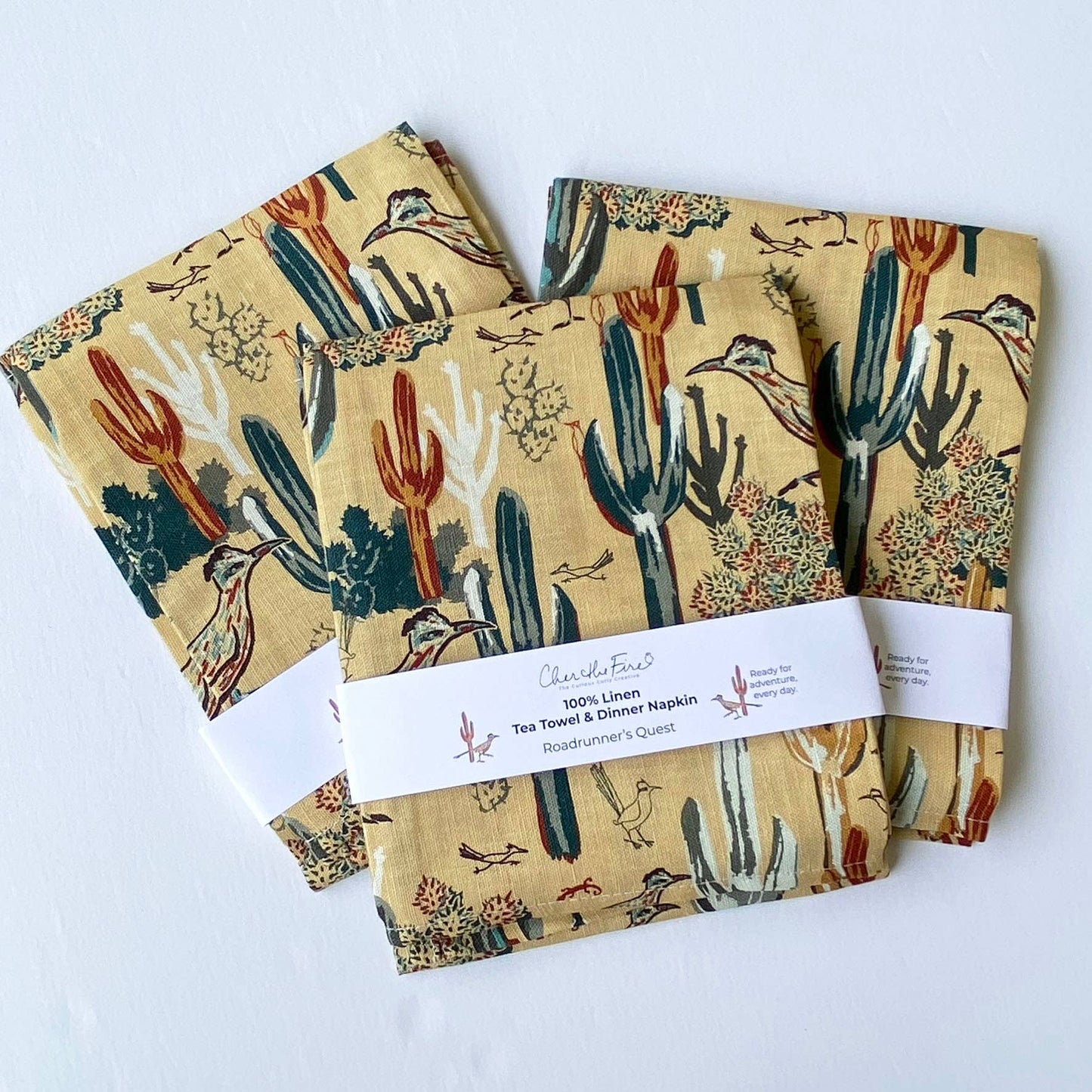 Linen Tea Towel, Roadrunner's Quest - Southwest