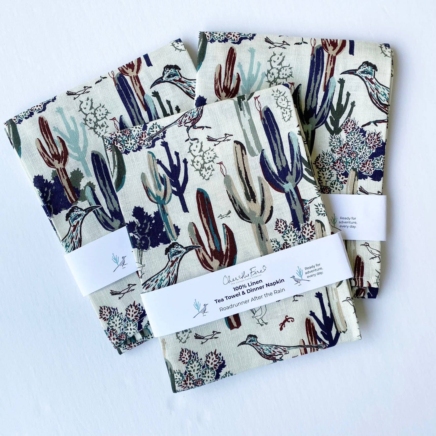 Linen Tea Towel, Roadrunner After the Rain - Southwest