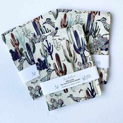 Linen Tea Towel, Roadrunner After the Rain - Southwest