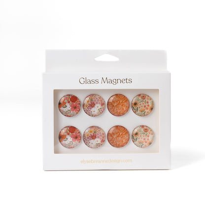 Glass Magnets, Box Set of 8 Floral Magnets