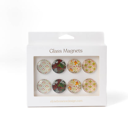 Glass Magnets, Box Set of 8 Floral Magnets