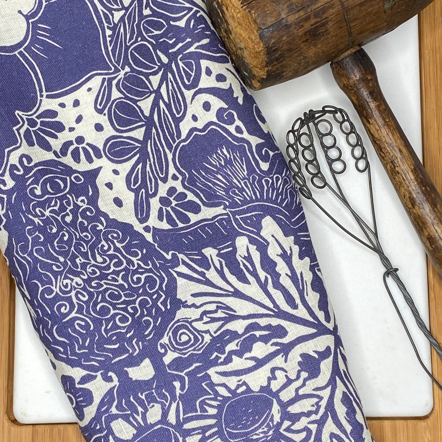 Linen Tea Towel, Artsy Floral Bird -Everyday -  HYACINTH