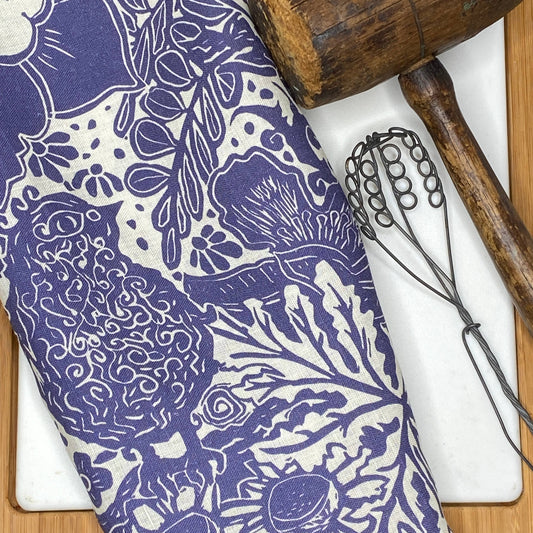 Linen Tea Towel, Artsy Floral Bird -Everyday -  HYACINTH