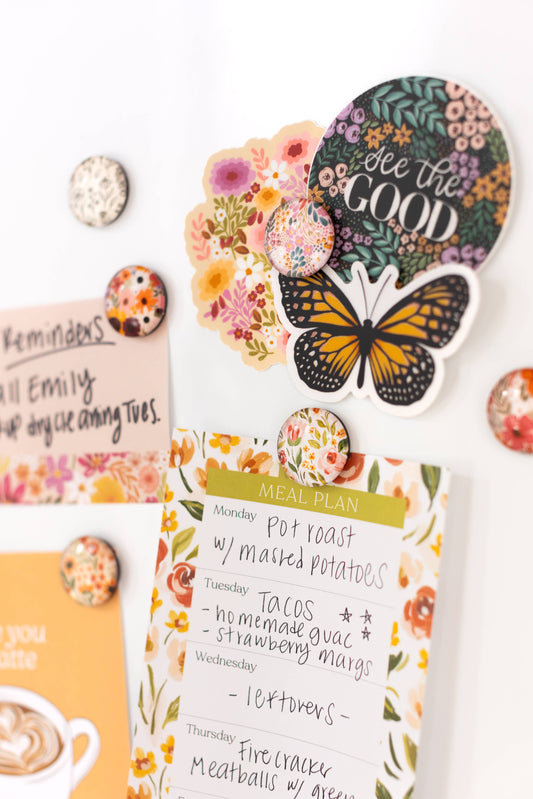 Glass Magnets, Box Set of 8 Floral Magnets