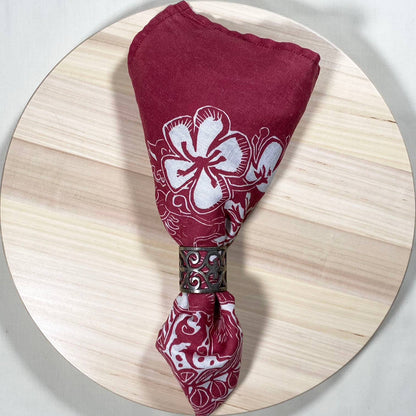 Linen Tea Towel, Artsy Floral Bird - POMEGRANATE WINE