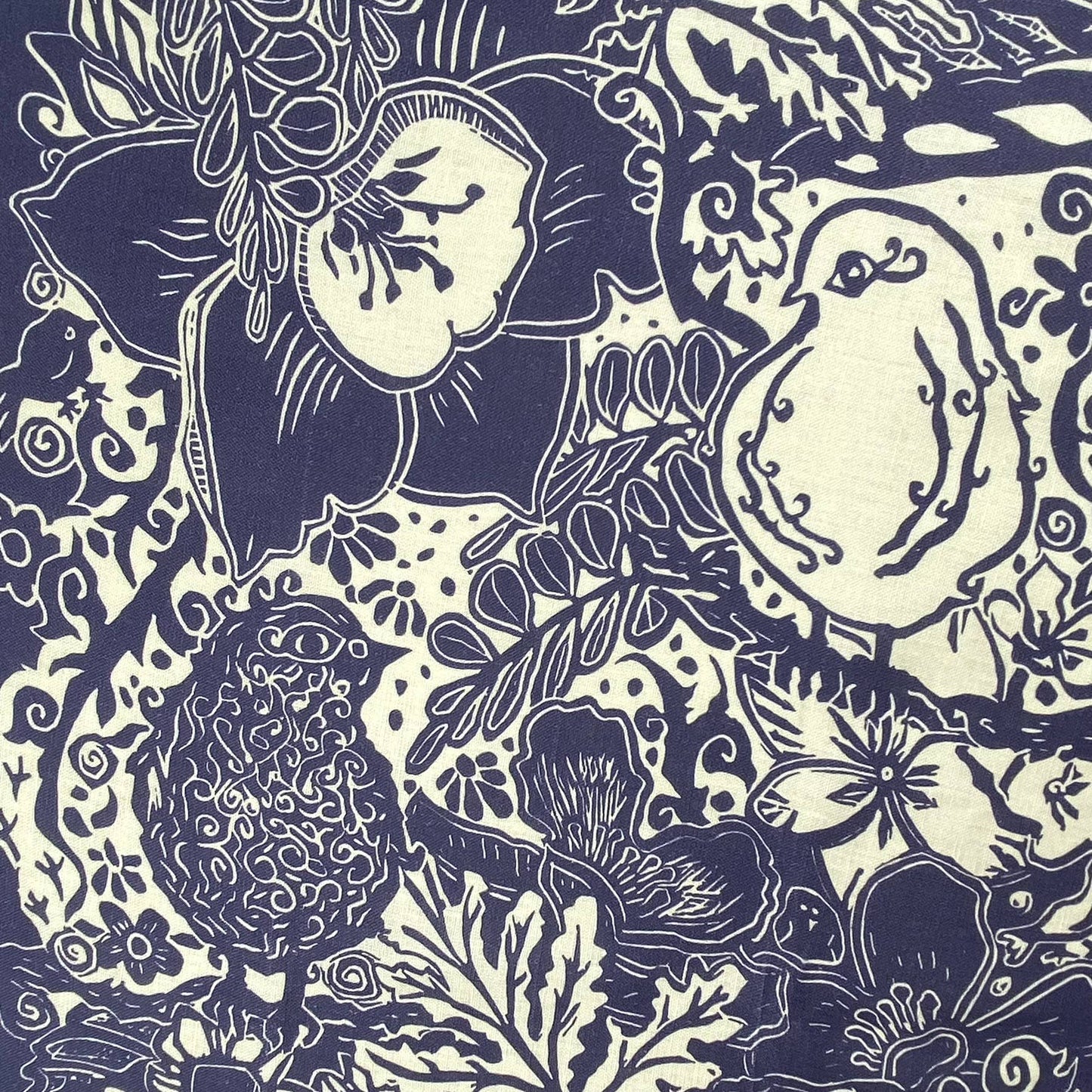 Linen Tea Towel, Artsy Floral Bird -Everyday -  HYACINTH