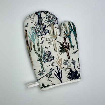 Cotton Oven Mitt - Southwest Roadrunner Saguaros -Cool SW