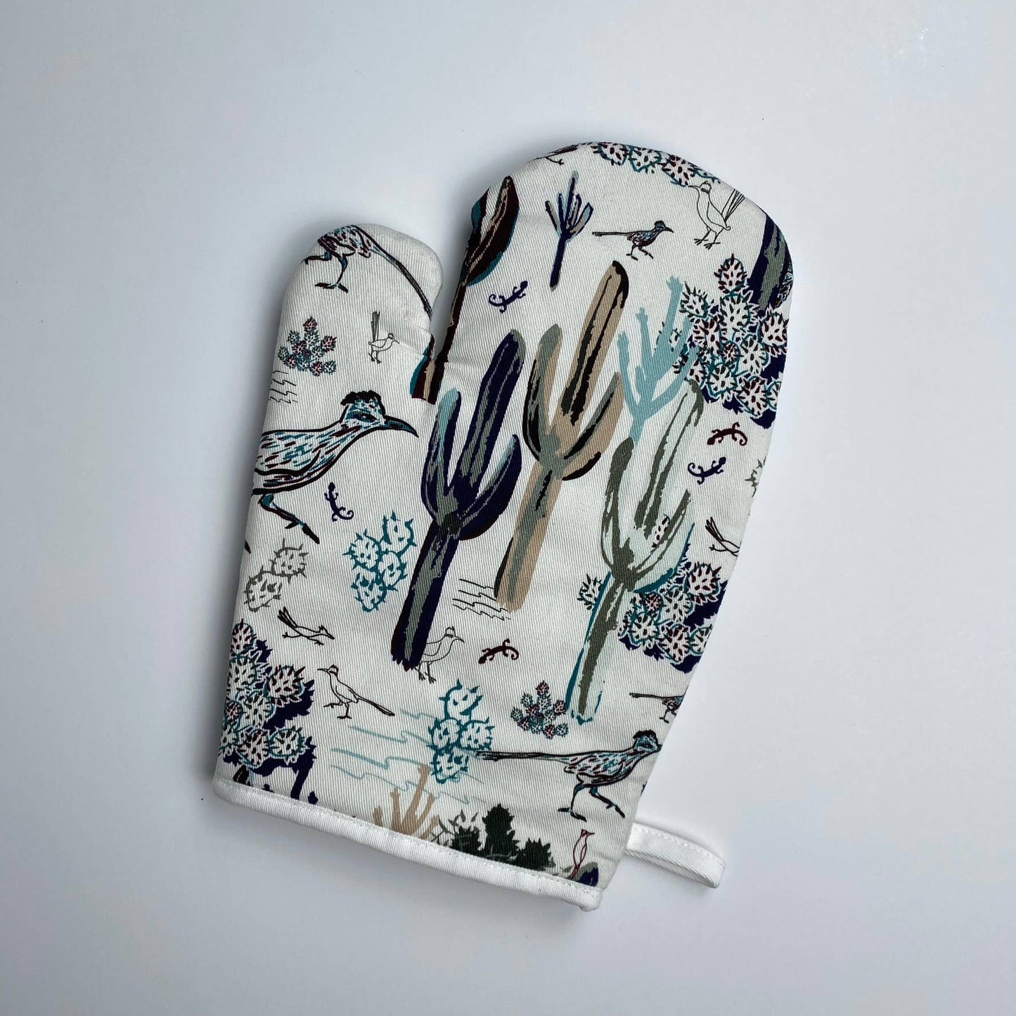 Cotton Oven Mitt - Southwest Roadrunner Saguaros -Cool SW