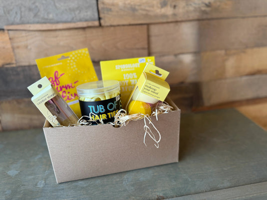 Bright and sunny self care items in Kraft box