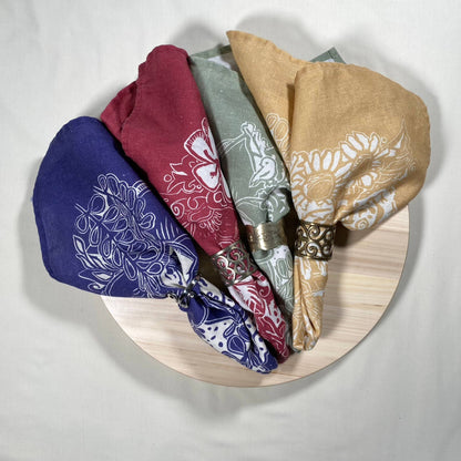 Linen Tea Towel, Artsy Floral Bird - POMEGRANATE WINE