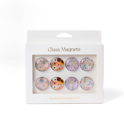 Glass Magnets, Box Set of 8 Floral Magnets