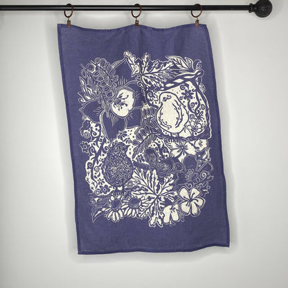 Linen Tea Towel, Artsy Floral Bird -Everyday -  HYACINTH