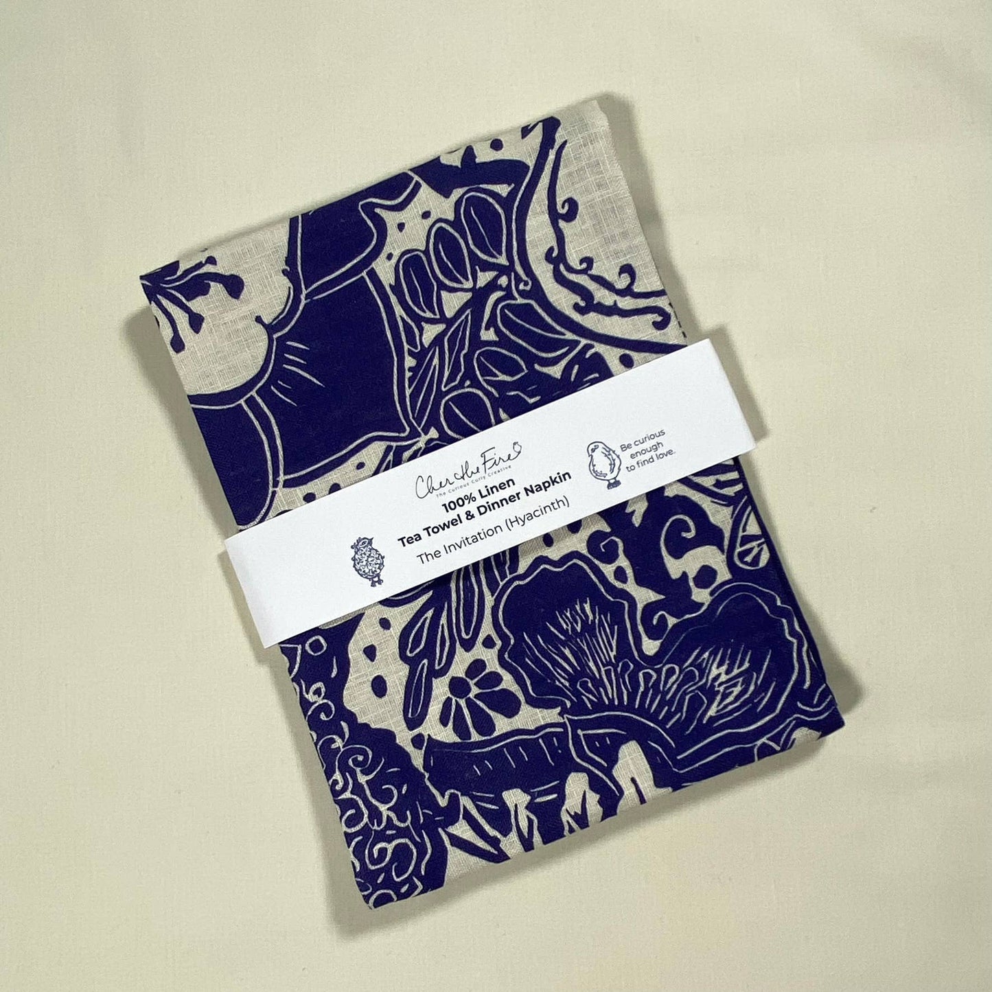 Linen Tea Towel, Artsy Floral Bird -Everyday -  HYACINTH