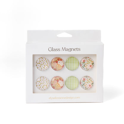 Glass Magnets, Box Set of 8 Floral Magnets