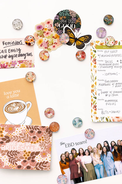 Glass Magnets, Box Set of 8 Floral Magnets