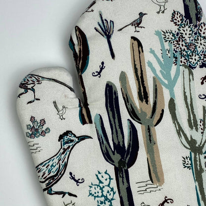Cotton Oven Mitt - Southwest Roadrunner Saguaros -Cool SW