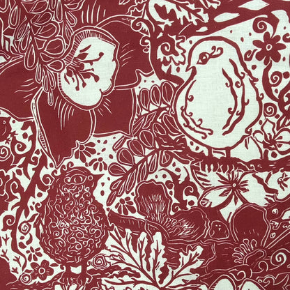 Linen Tea Towel, Artsy Floral Bird - POMEGRANATE WINE